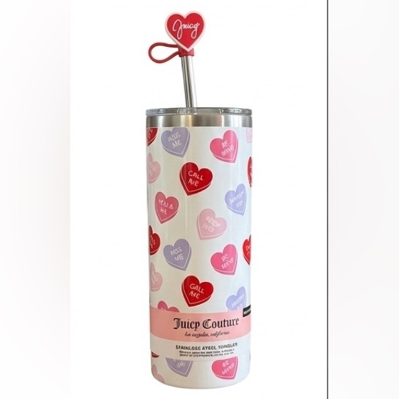 Juicy Couture Other - Juicy Couture 24 oz Heart Patterned Tumbler with Straw